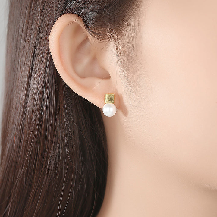 "Galiela" - Ohrringe mit runden Perlmuttperlen und quadratischem Design aus 925er Sterlingsilber