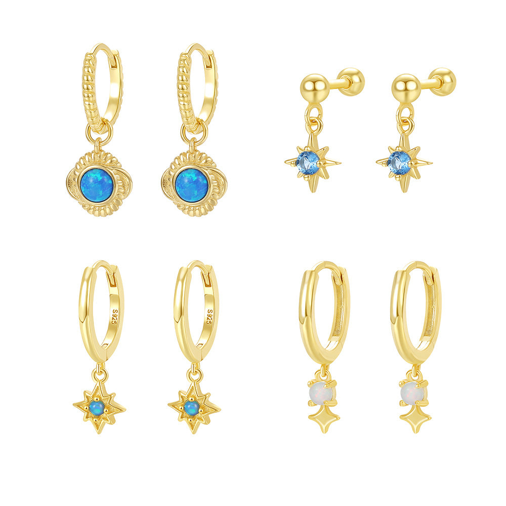"Opariel" – Ohrringe mit natürlichen blauen Opal-Sternen aus 925er Sterlingsilber