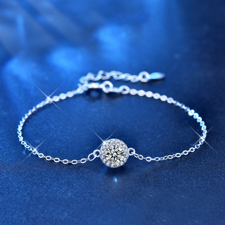 "Celestira" - Armband aus 925er Sterlingsilber mit rundem Moissanit-Zirkonia und Blumen-Design