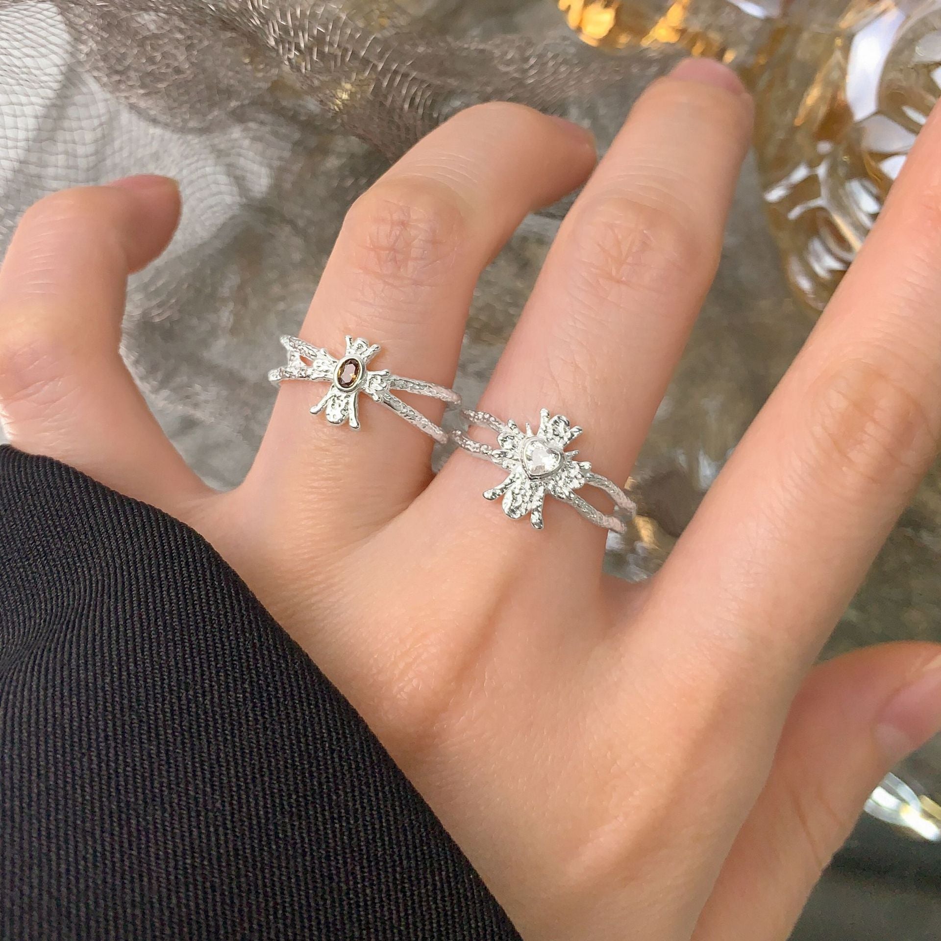 "Zirci" - Verstellbarer Ring mit funkelnden Herz & Zirkonia aus 925 Sterling Silber