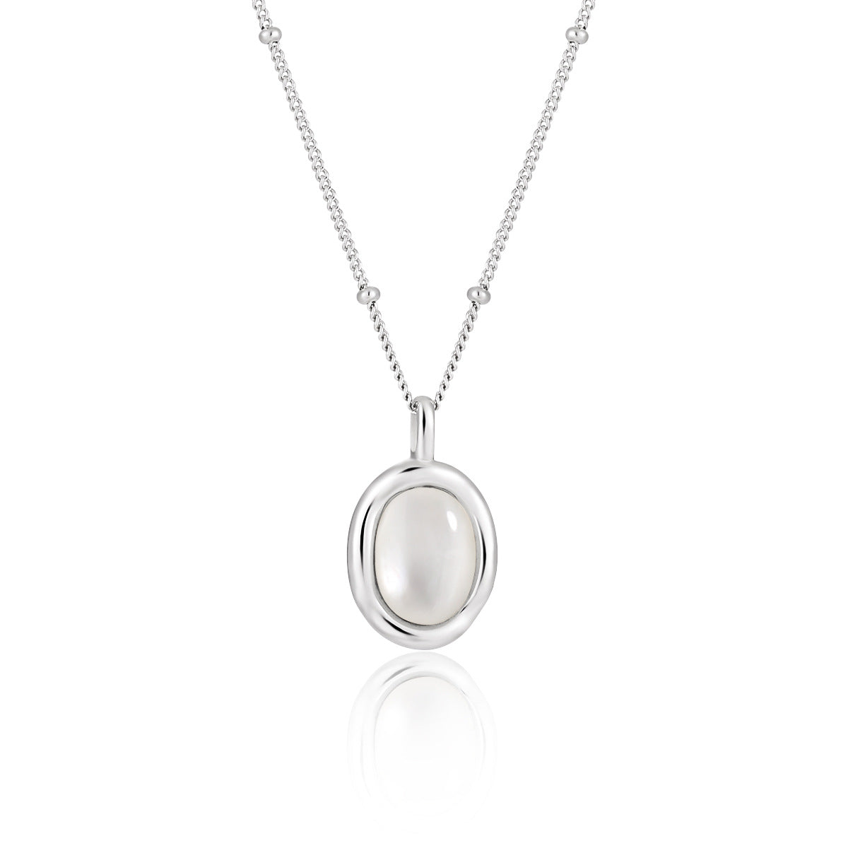 "Nivora" - Damen Halskette mit einfachem ovalem Anhänger aus natürlicher, weißer Muschel und 925er Sterlingsilber