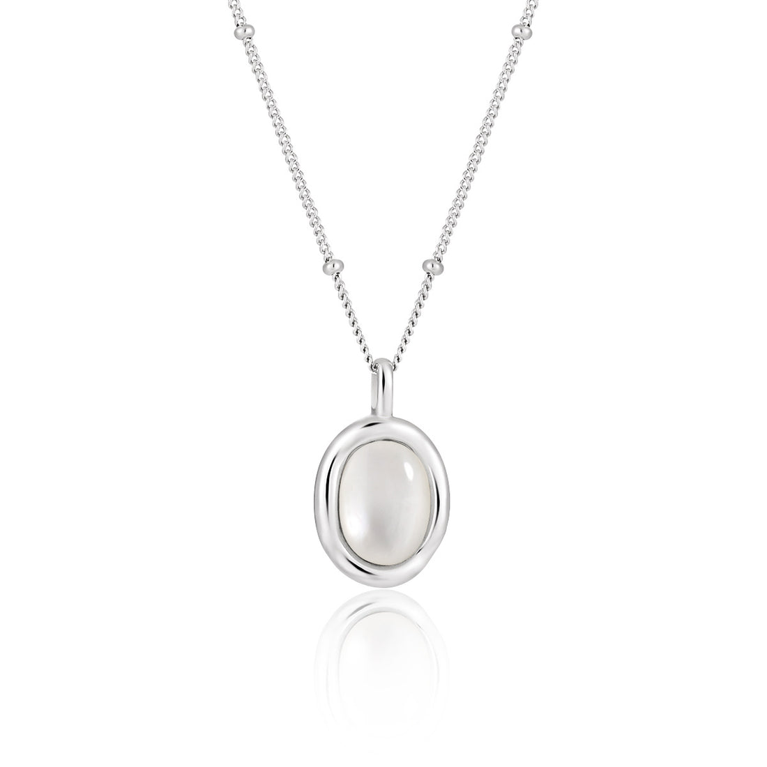 "Nivora" - Damen Halskette mit einfachem ovalem Anhänger aus natürlicher, weißer Muschel und 925er Sterlingsilber