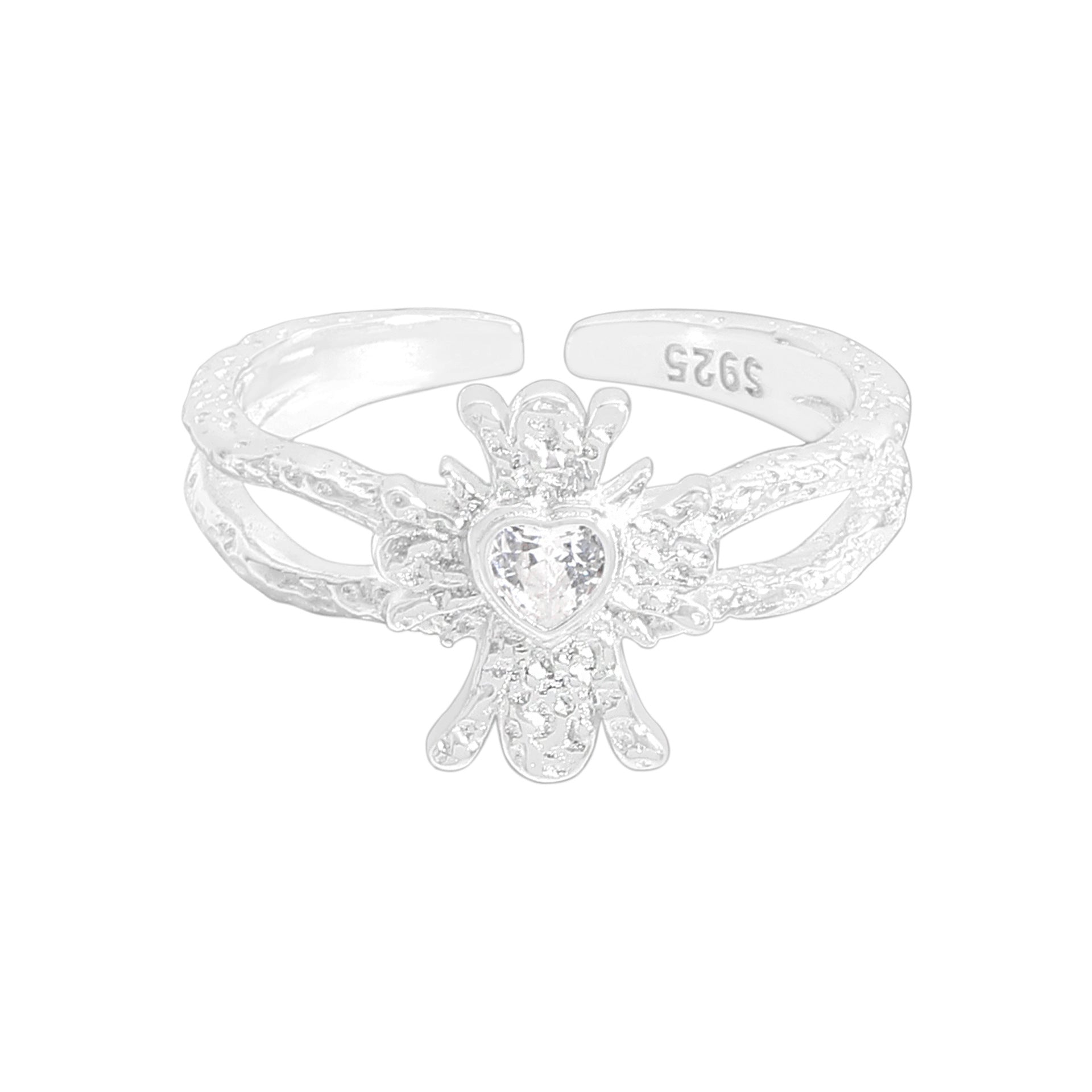 "Zirci" - Verstellbarer Ring mit funkelnden Herz & Zirkonia aus 925 Sterling Silber