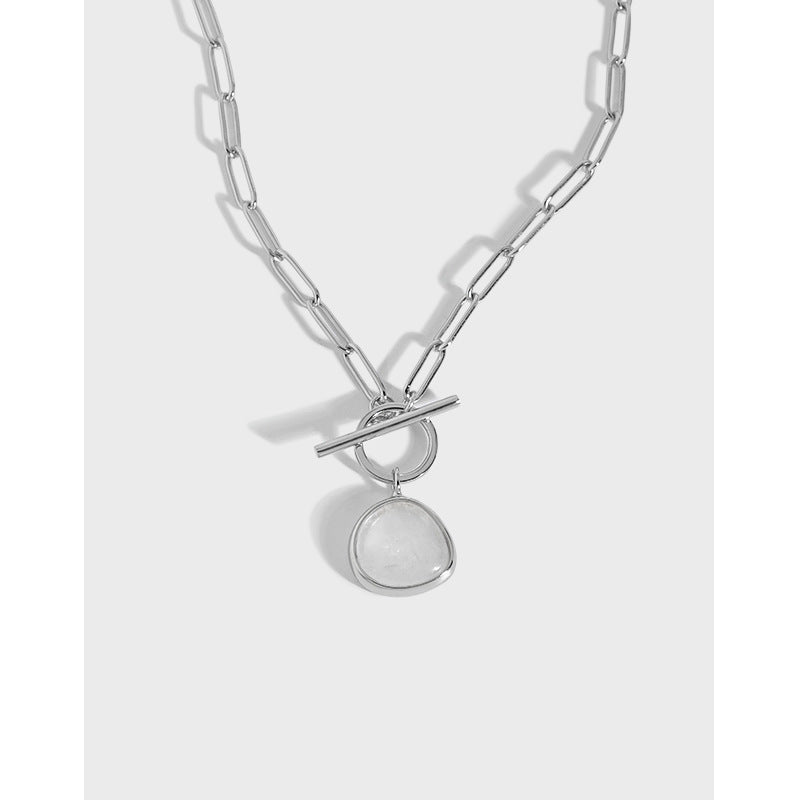 "Miralith" - Graduation Halskette aus 925er Sterlingsilber mit rundem natürlichem Kristall und OT-Hohlkette