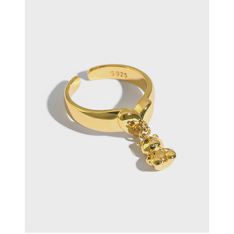 "Teddylia" - Niedlicher Mini-Bär mit Herz – Verstellbarer Ring aus 925er Sterlingsilber