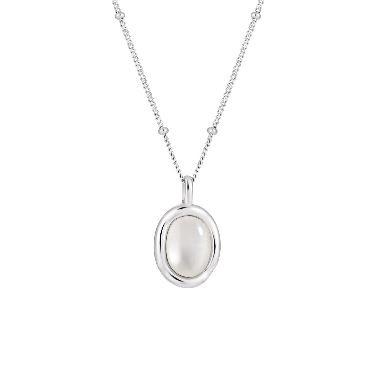 "Nivora" - Damen Halskette mit einfachem ovalem Anhänger aus natürlicher, weißer Muschel und 925er Sterlingsilber