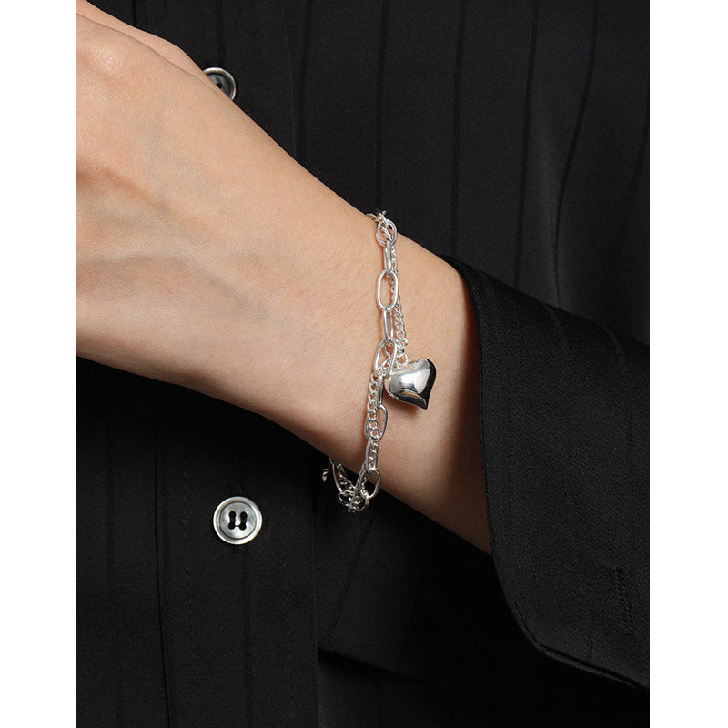 "Ysolirae" - Doppelreihiges Herz-Kettenarmband aus 925er Sterlingsilber