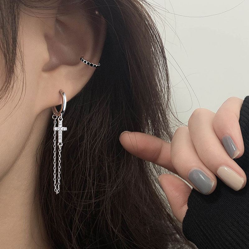 "Jesufira" - 925 Sterling Silber Hängeohrringe mit CZ-Kreuz und eleganten Tasseln, vergoldet