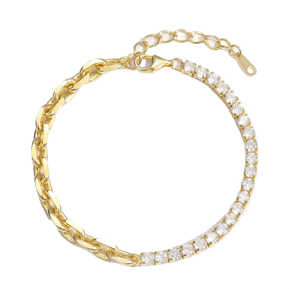 "Feronia" - Schlichtes Armband aus 925er Sterlingsilber mit hohler Kette und funkelnder Zirkonia-Fassung