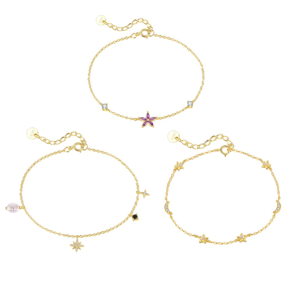 "Stellarya" - Armband mit bunten Zirkonia in Stern-, Mond- und Blumenform aus 925er Sterlingsilber