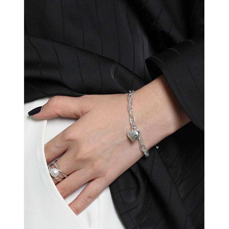 "Ysolirae" - Doppelreihiges Herz-Kettenarmband aus 925er Sterlingsilber