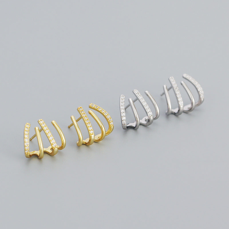 "Linara" – Ohrstecker mit grafischem Linien-Design und Zirkonia aus 925er Sterlingsilber