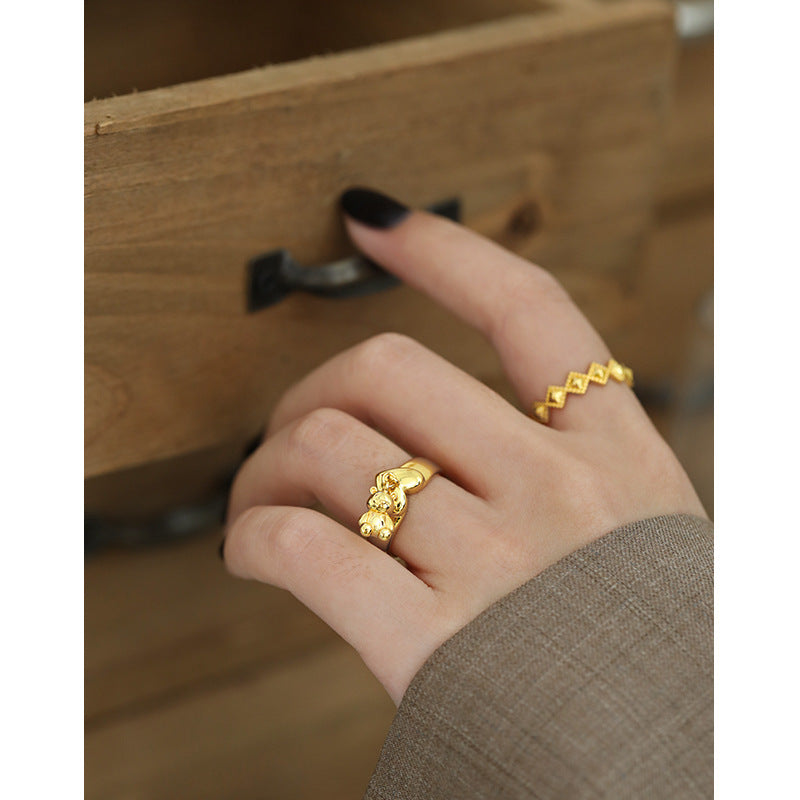 "Teddylia" - Niedlicher Mini-Bär mit Herz – Verstellbarer Ring aus 925er Sterlingsilber