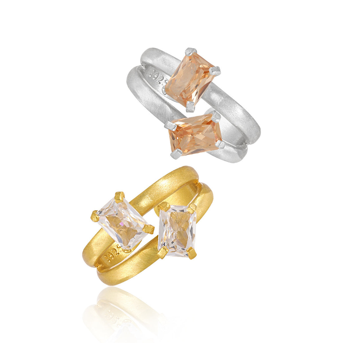"Avalyss" – Geometrischer Ring mit Baguette-Zirkonia, verstellbar aus 925er Sterlingsilber
