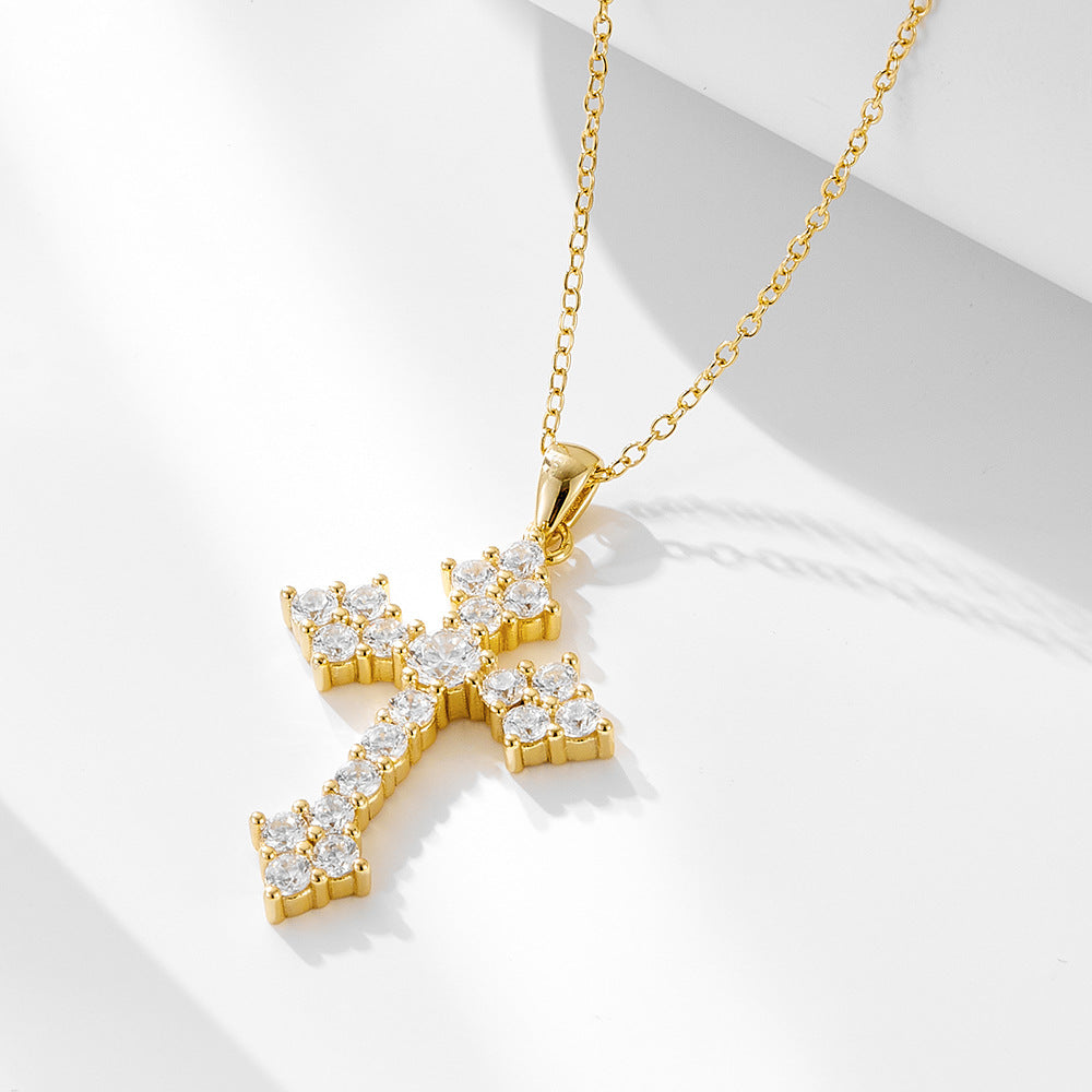 "Sanctira" - Kreuz-Halskette mit mikrogefasstem weißen Zirkonia-Kreuz aus 925er Sterlingsilber