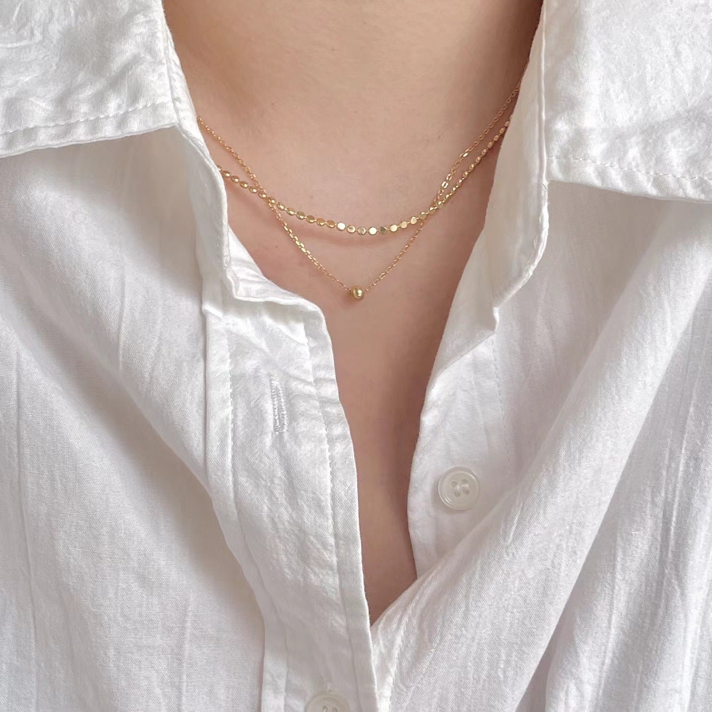 "Petalyn" - Zweireihige Kette aus 925er Sterlingsilber mit Perlen-Design