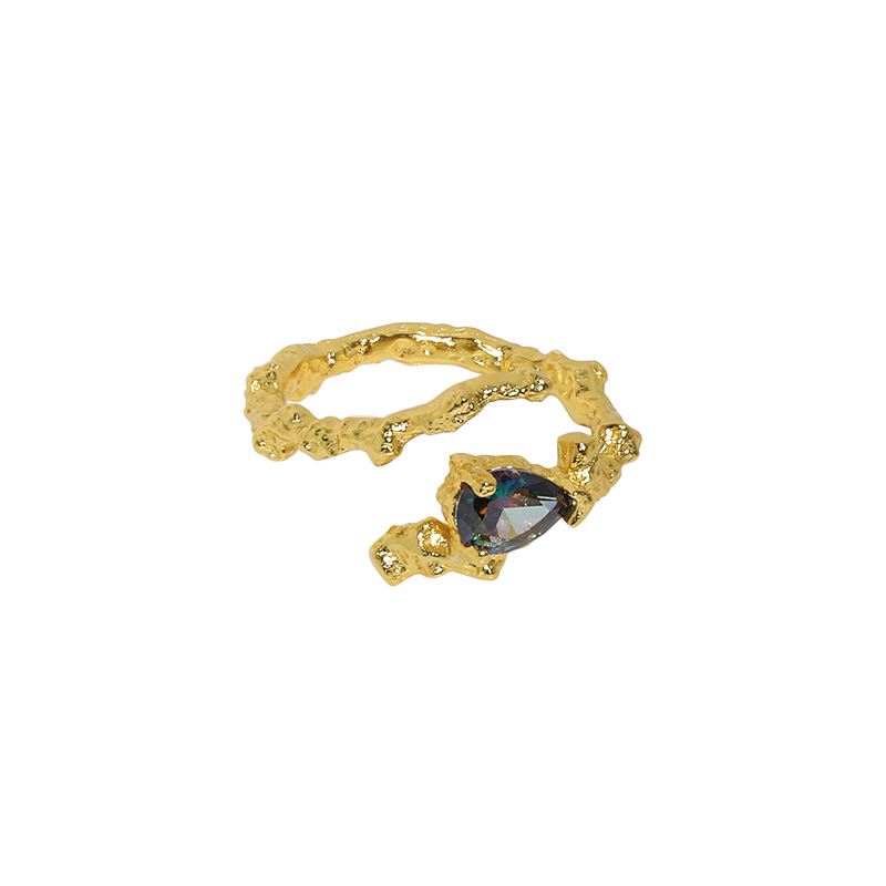 "Yasirah" - Verstellbarer Ring aus 925er Sterlingsilber mit schwarzen Tropfen-Zirkonia