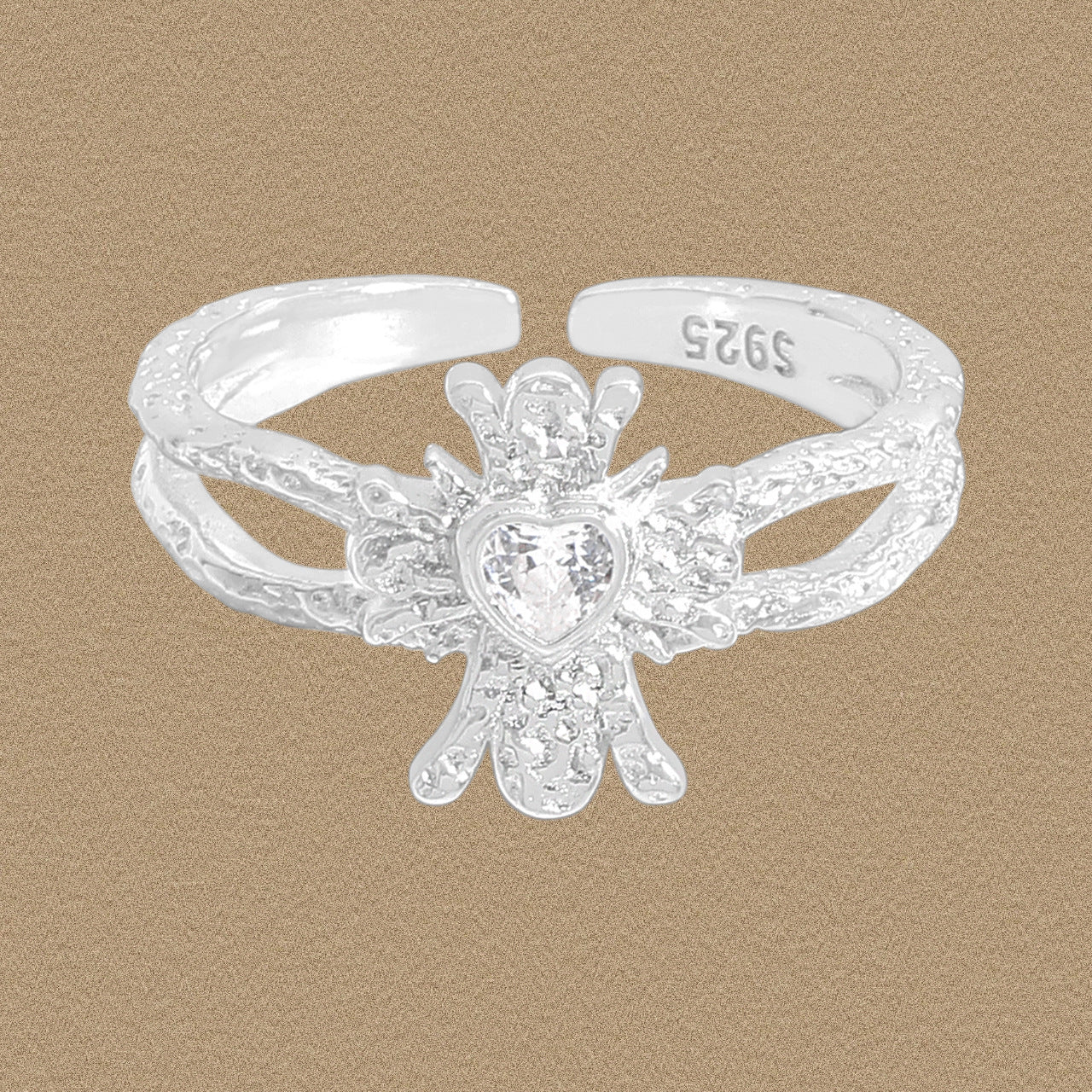 "Zirci" - Verstellbarer Ring mit funkelnden Herz & Zirkonia aus 925 Sterling Silber