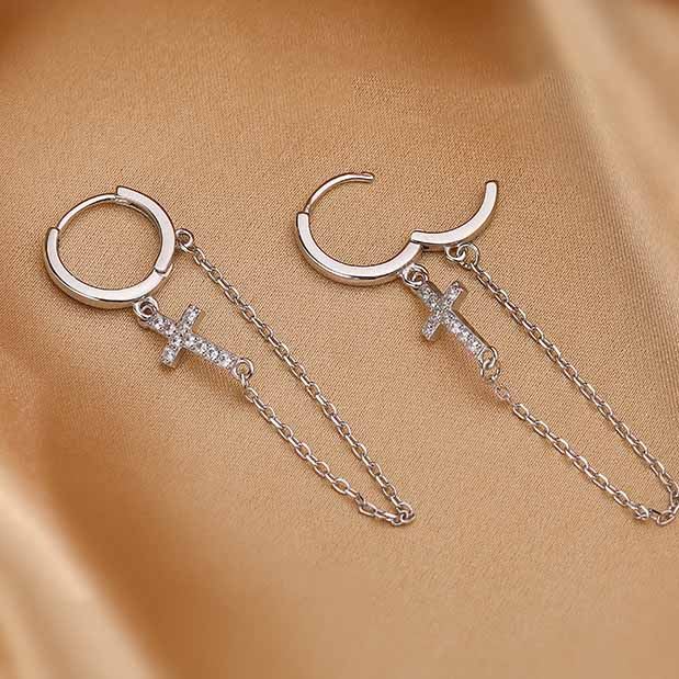 "Jesufira" - 925 Sterling Silber Hängeohrringe mit CZ-Kreuz und eleganten Tasseln, vergoldet