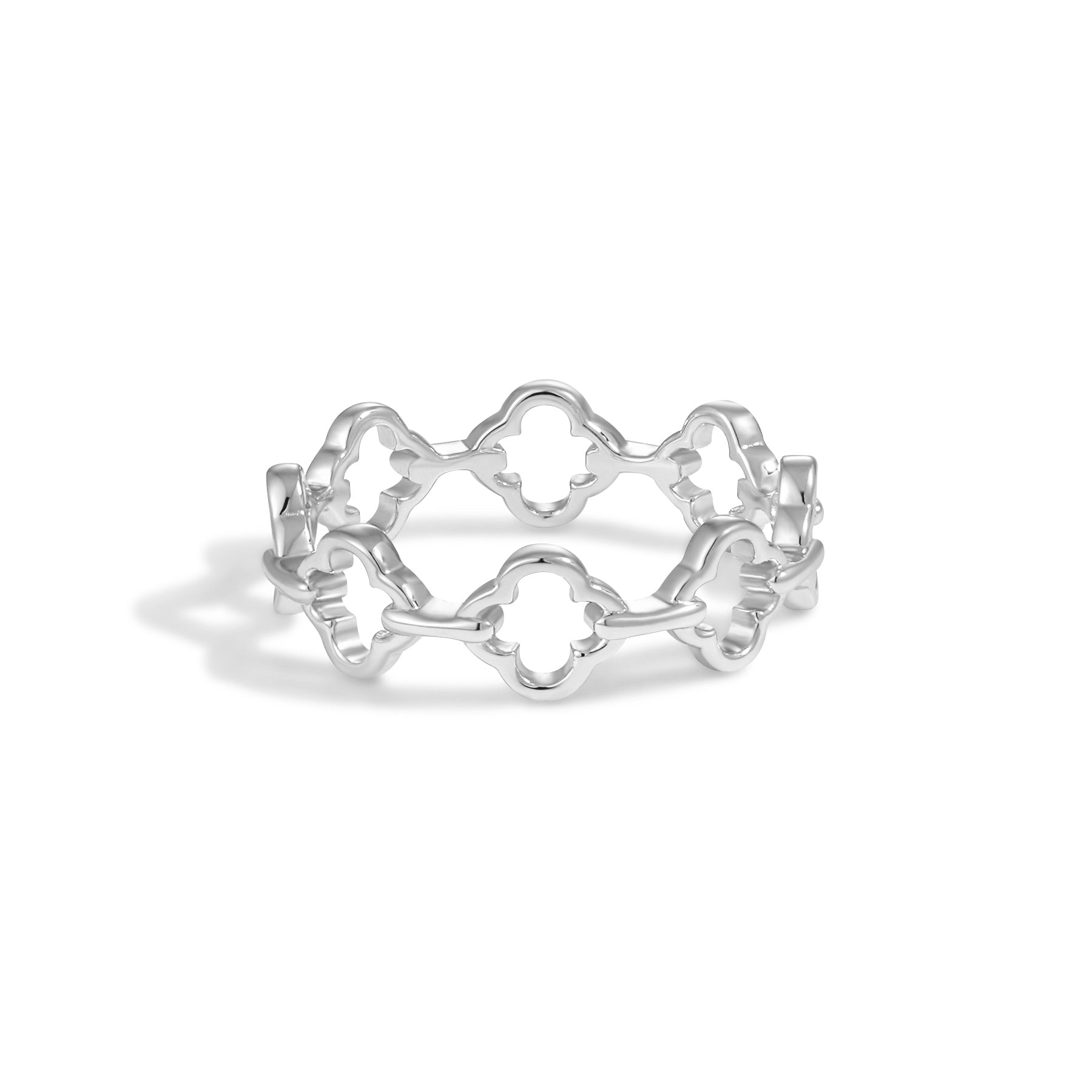 "Layvienne" - Verstellbarer Ring aus 925er Sterlingsilber mit durchbrochenem vierblättrigem Kleeblatt