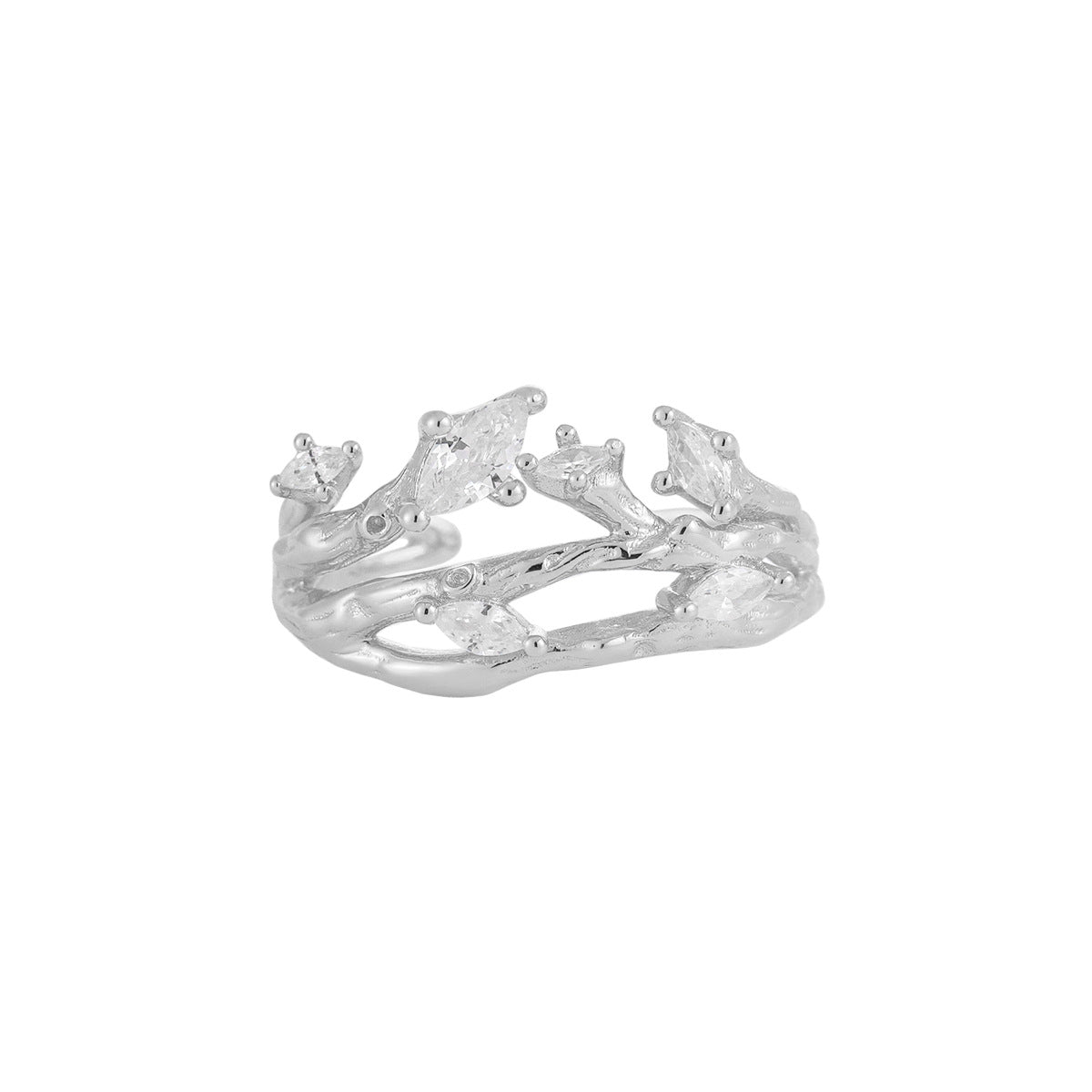 "Morinya" - Verstellbarer Damenring mit wundervollem Baumzweig und Zirkonia aus 925er Sterlingsilber