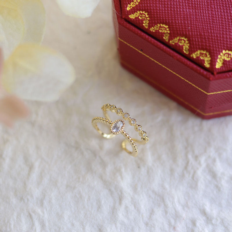 "Clarora" - Eleganter, verstellbarer 925er Silberring mit doppellagigem Design und Zirkonia.