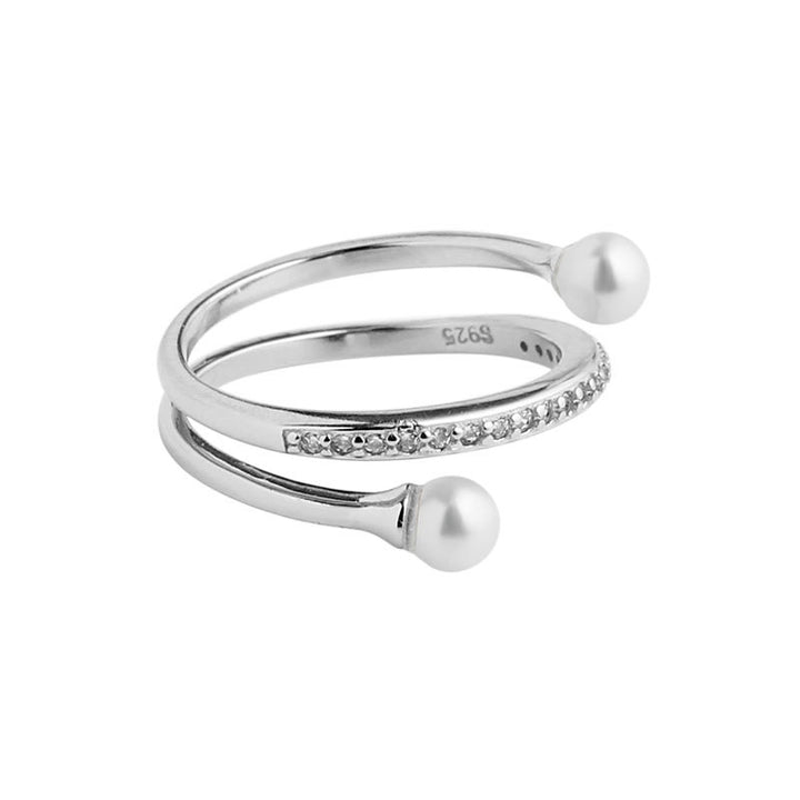 "Edrunja" - Verstellbarer Ring mit doppellagiger Perlmuttperle und Zirkonia aus 925er Sterlingsilber