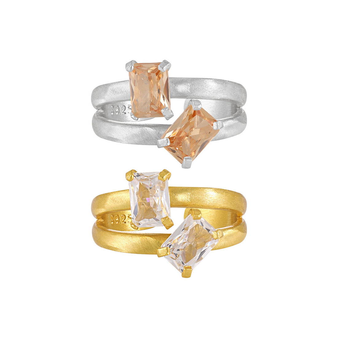 "Avalyss" – Geometrischer Ring mit Baguette-Zirkonia, verstellbar aus 925er Sterlingsilber