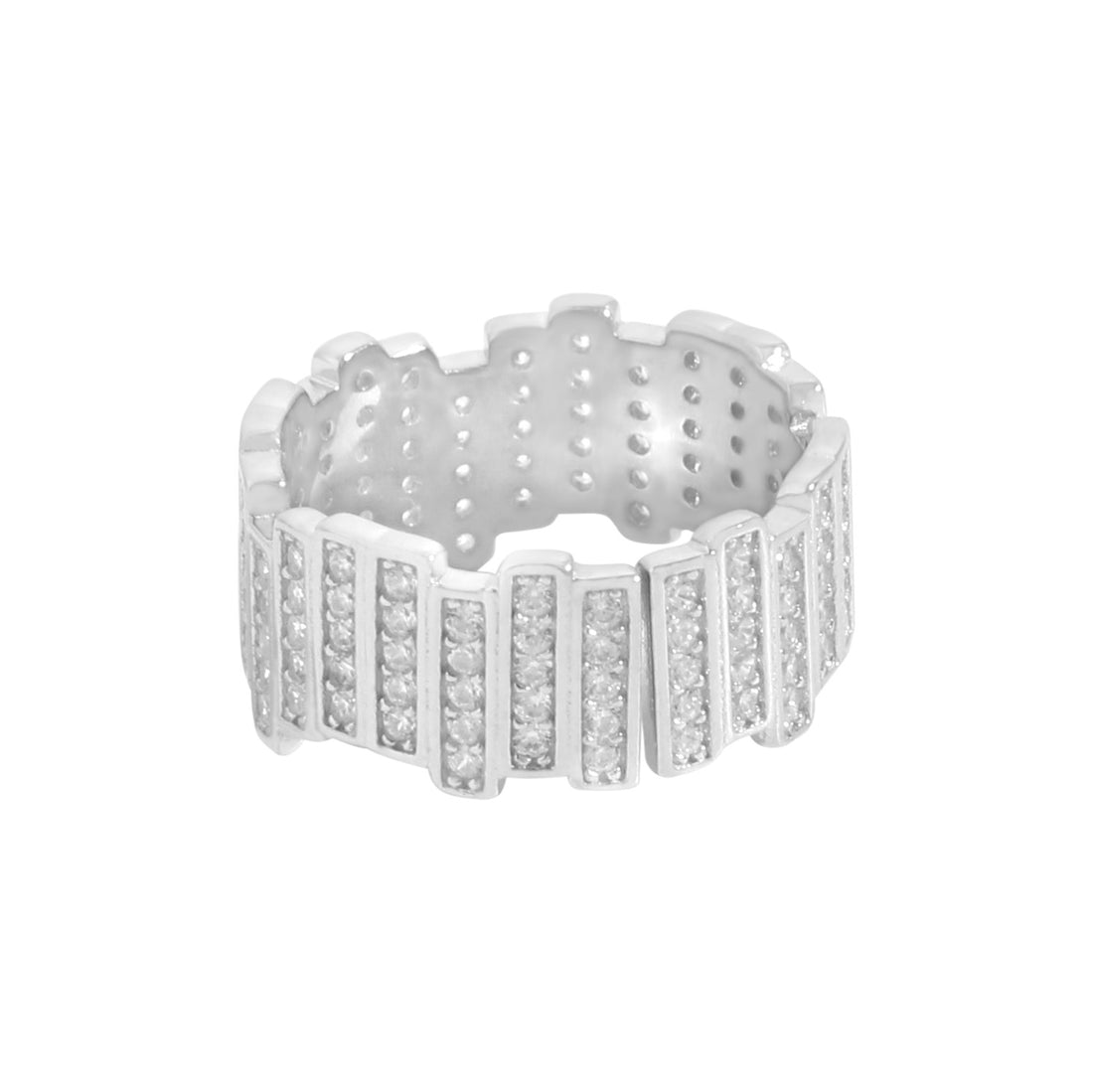 "Tempira" - Eleganter, breiter Ring aus 925er Sterlingsilber mit verstreuten Zirkonia-Linien