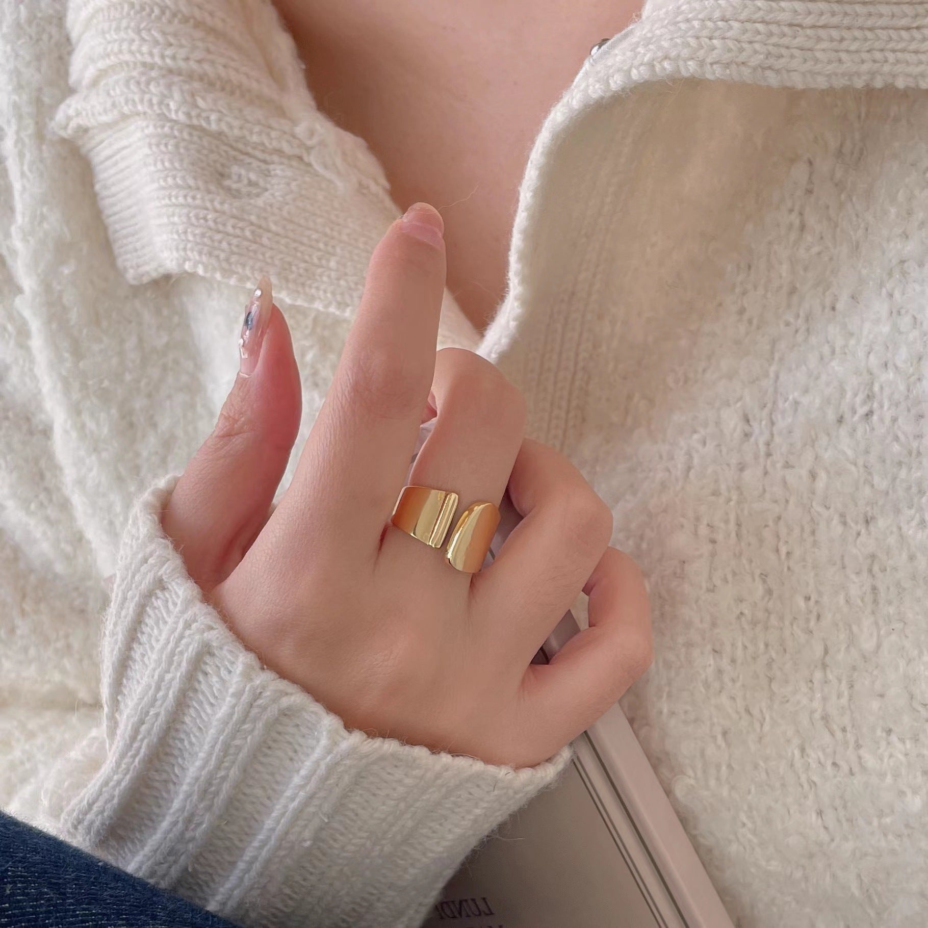 "Fanalya" - Geometrischer Hammerschlag-Armreif-Ring aus 925er Sterlingsilber, größenverstellbar