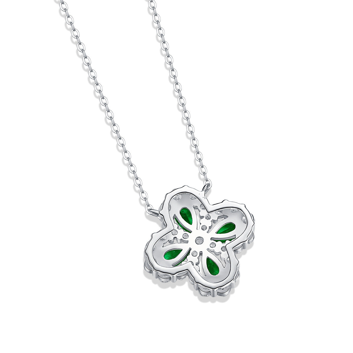 "Emeralya" - Halskette mit Zirkonia und synthetischem Smaragd in Blumenform – 925er Sterlingsilber