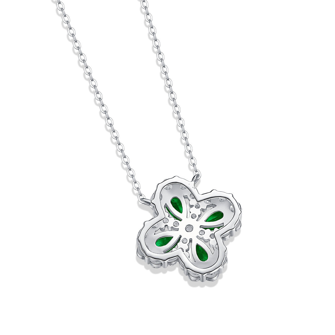 "Emeralya" - Halskette mit Zirkonia und synthetischem Smaragd in Blumenform – 925er Sterlingsilber