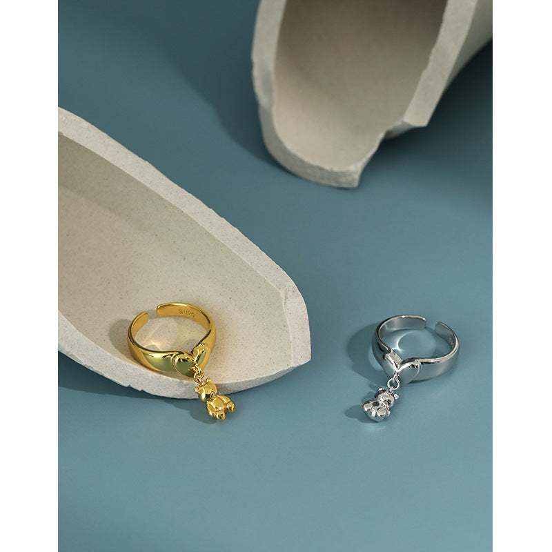"Teddylia" - Niedlicher Mini-Bär mit Herz – Verstellbarer Ring aus 925er Sterlingsilber