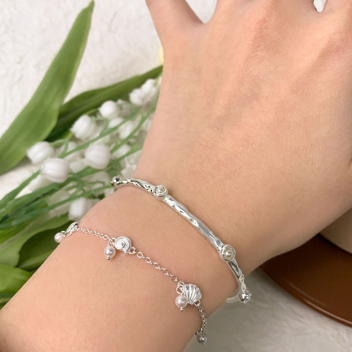 "Luxoria" - Niedliche Muschel-Perle – Armreif aus 925er Sterlingsilber