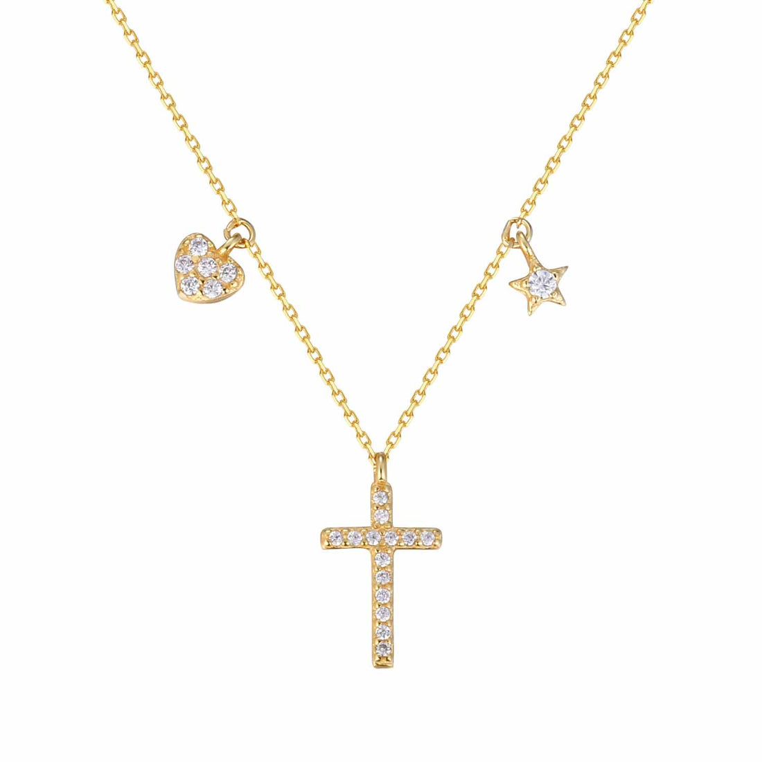 "Trivorya" - Elegante Halskette mit Kreuz, Herz und Stern aus 925er Sterlingsilber mit Zirkonia