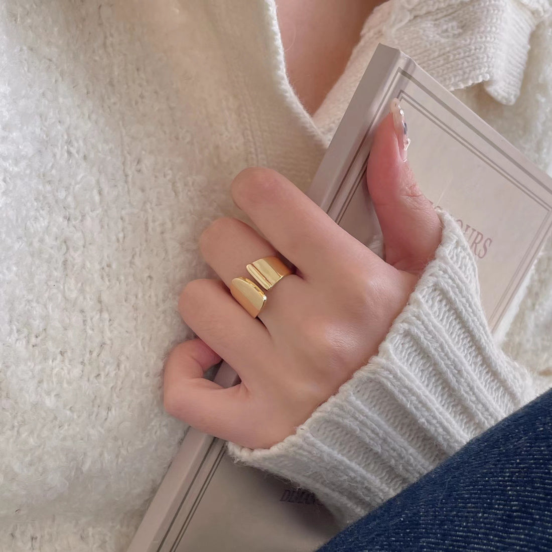 "Fanalya" - Geometrischer Hammerschlag-Armreif-Ring aus 925er Sterlingsilber, größenverstellbar