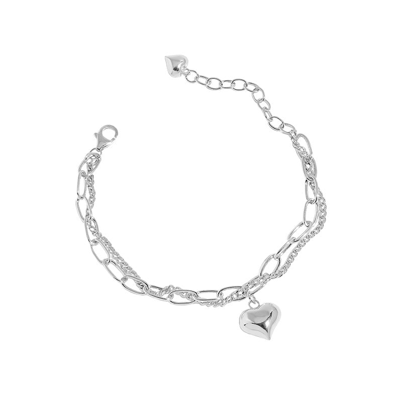 "Ysolirae" - Doppelreihiges Herz-Kettenarmband aus 925er Sterlingsilber