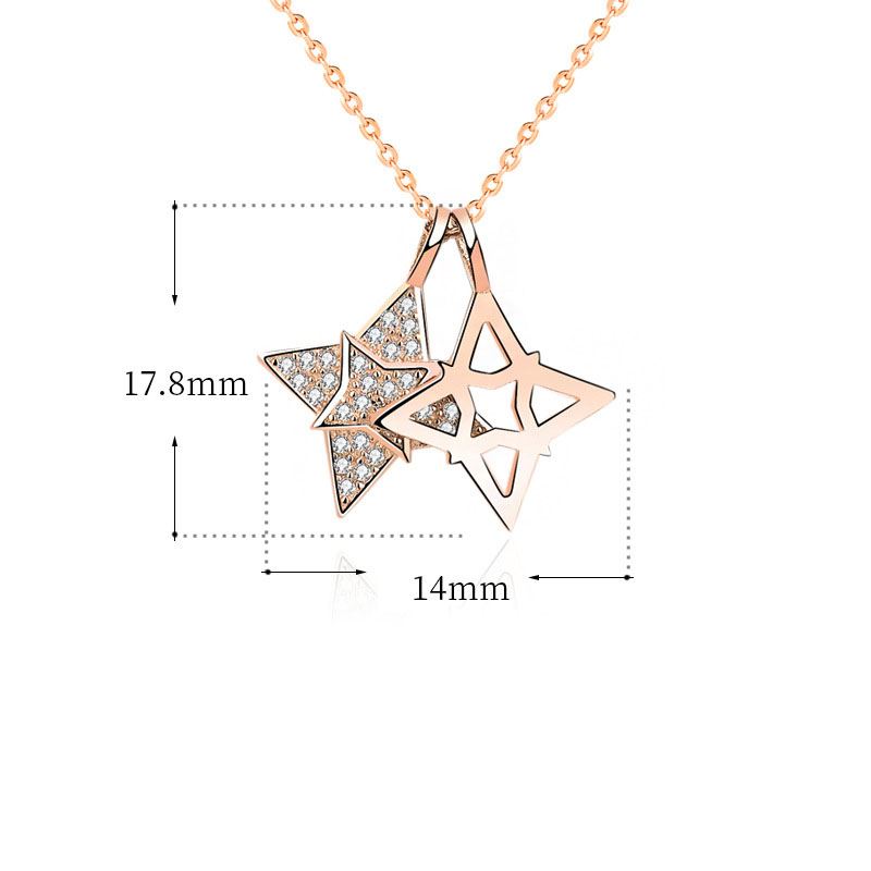 "Aureblossom" - Moderne Halskette aus 925er Sterlingsilber mit hohlem vierkantigem Stern und Zirkonia