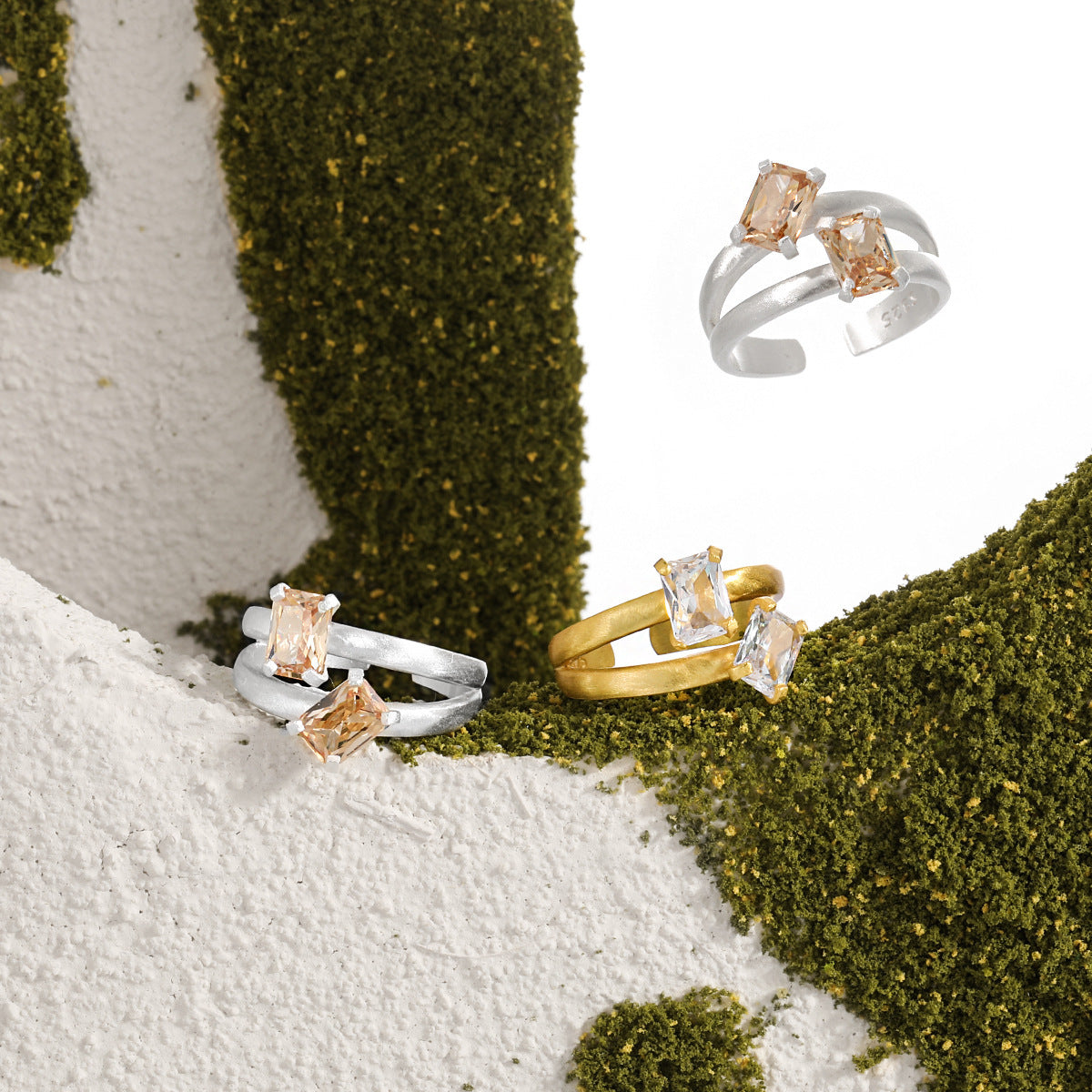 "Avalyss" – Geometrischer Ring mit Baguette-Zirkonia, verstellbar aus 925er Sterlingsilber