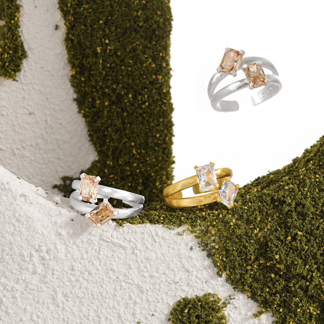"Avalyss" – Geometrischer Ring mit Baguette-Zirkonia, verstellbar aus 925er Sterlingsilber