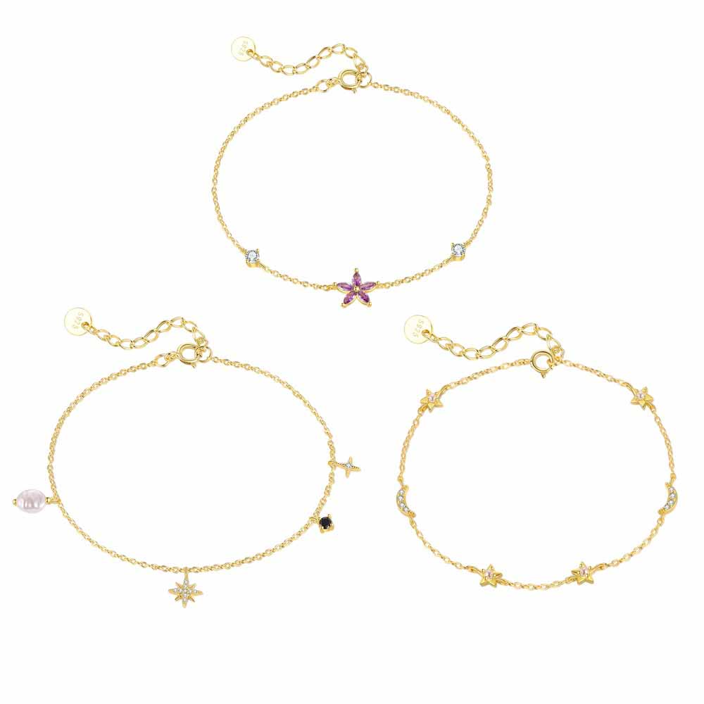 "Stellarya" - Armband mit bunten Zirkonia in Stern-, Mond- und Blumenform aus 925er Sterlingsilber