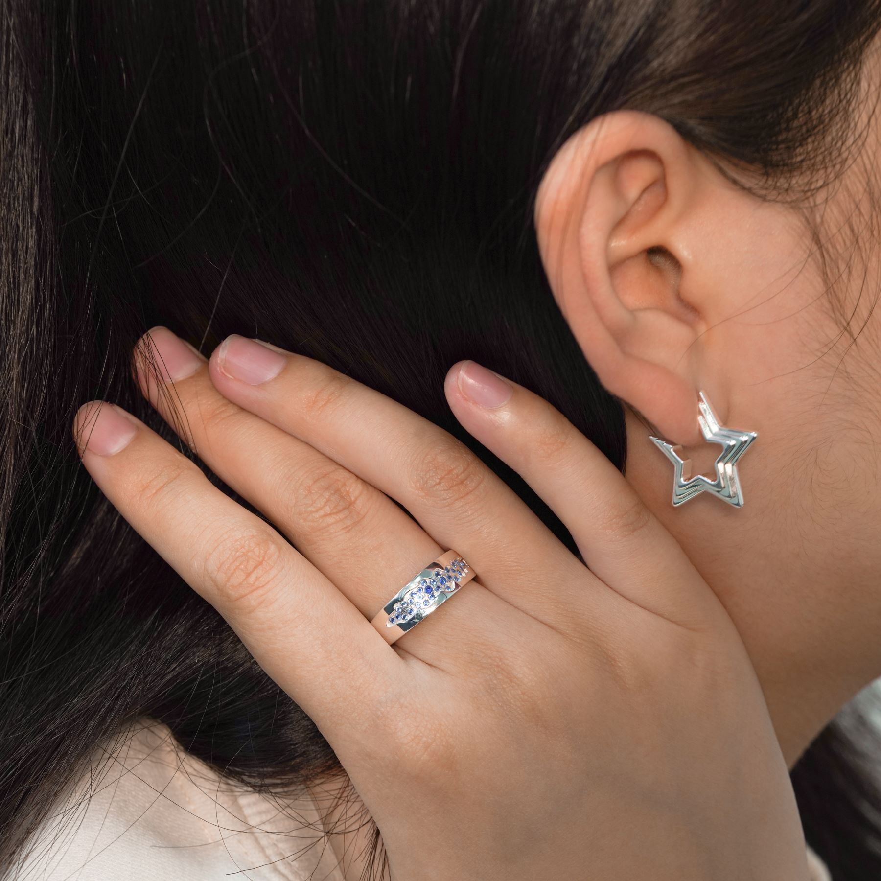 "Isyraye" - Wunderschöner verstellbarer Ring „Blauer Zirkonia Sternenfluss“ aus 925er Sterlingsilber