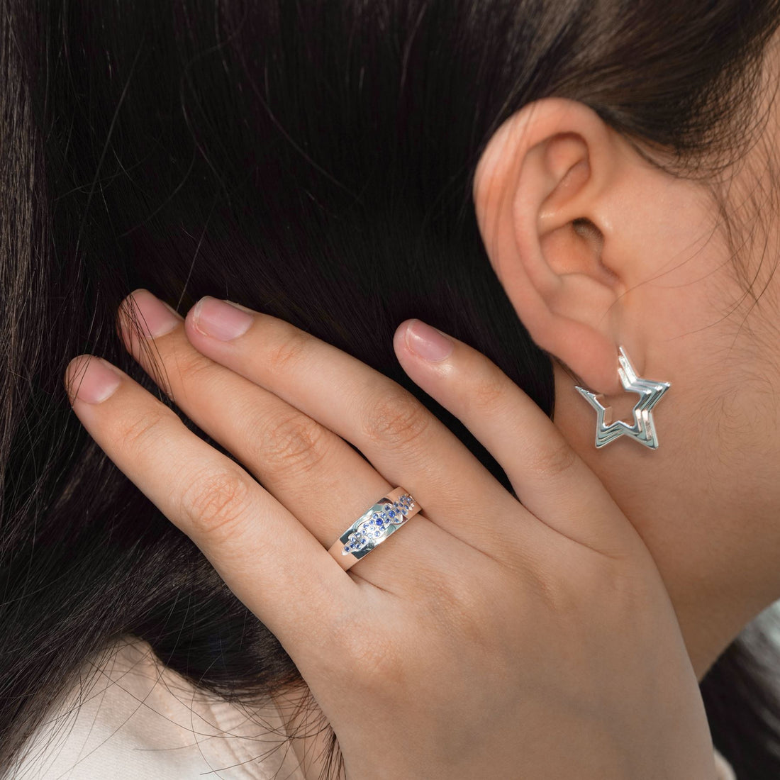 "Isyraye" - Wunderschöner verstellbarer Ring „Blauer Zirkonia Sternenfluss“ aus 925er Sterlingsilber