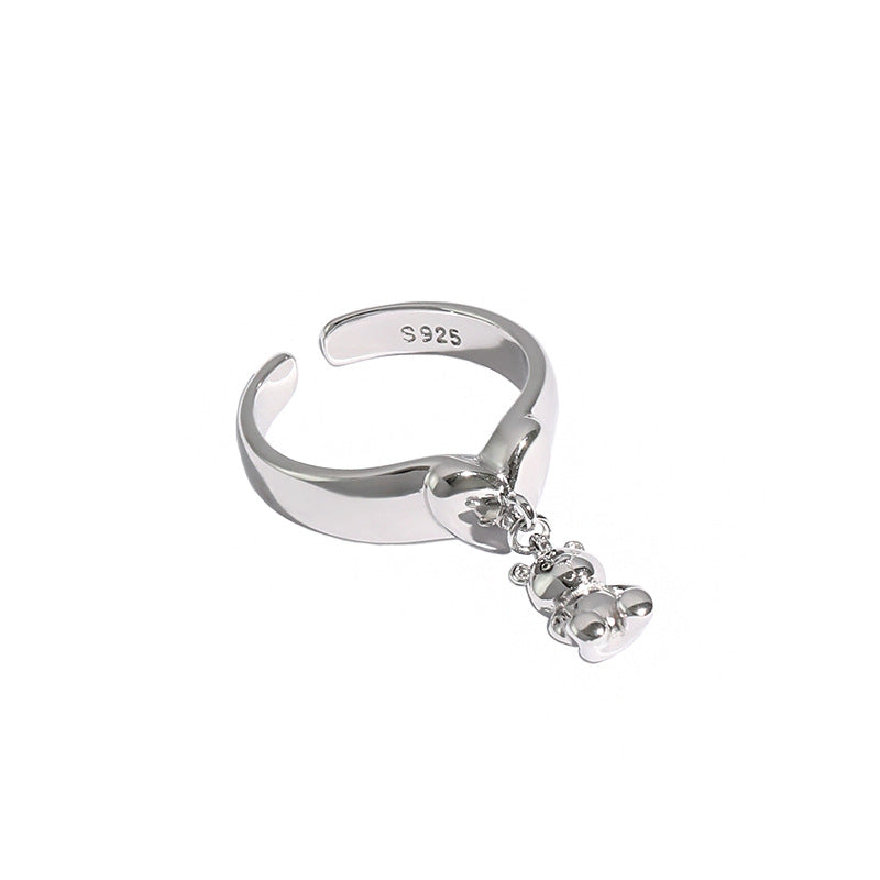 "Teddylia" - Niedlicher Mini-Bär mit Herz – Verstellbarer Ring aus 925er Sterlingsilber