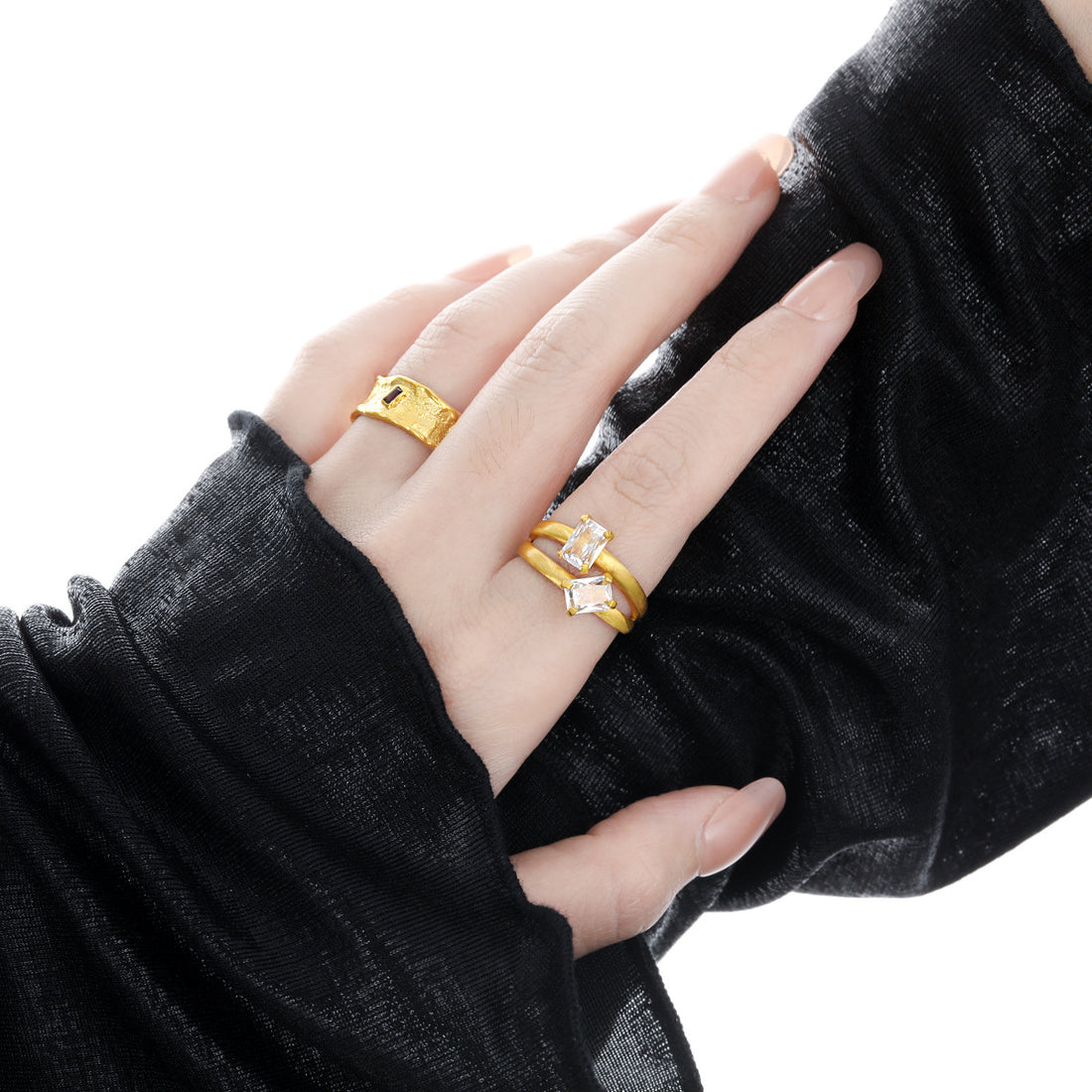 "Avalyss" – Geometrischer Ring mit Baguette-Zirkonia, verstellbar aus 925er Sterlingsilber
