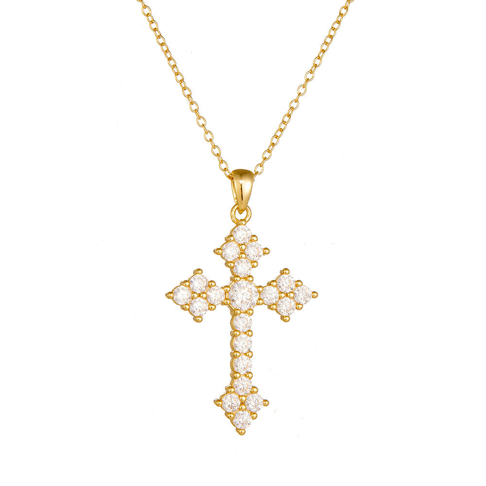 "Sanctira" - Kreuz-Halskette mit mikrogefasstem weißen Zirkonia-Kreuz aus 925er Sterlingsilber