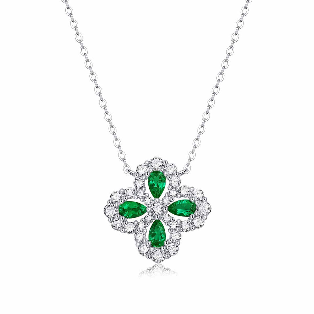 "Emeralya" - Halskette mit Zirkonia und synthetischem Smaragd in Blumenform – 925er Sterlingsilber