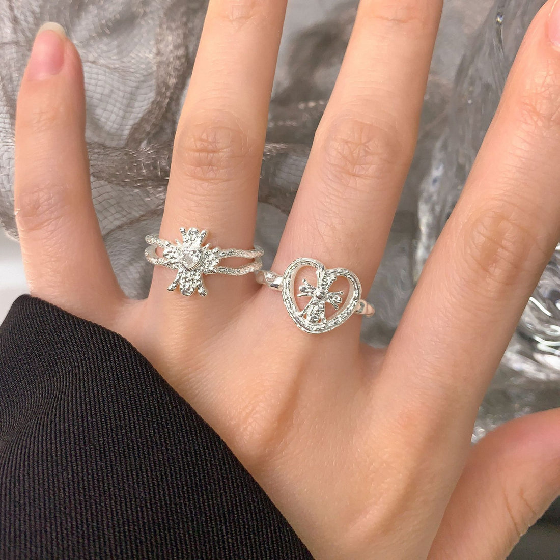 "Zirci" - Verstellbarer Ring mit funkelnden Herz & Zirkonia aus 925 Sterling Silber